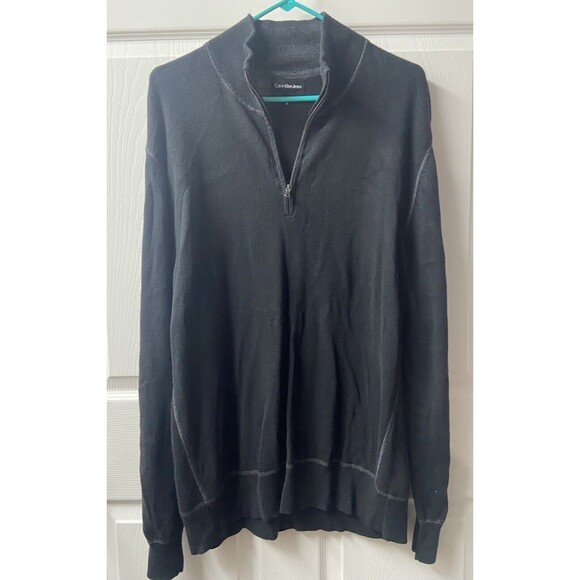 Calvin Klein Jeans Sweater Mens XL Black  Long Sleeved Quarter Zip Tight Knit - Picture 6 of 6